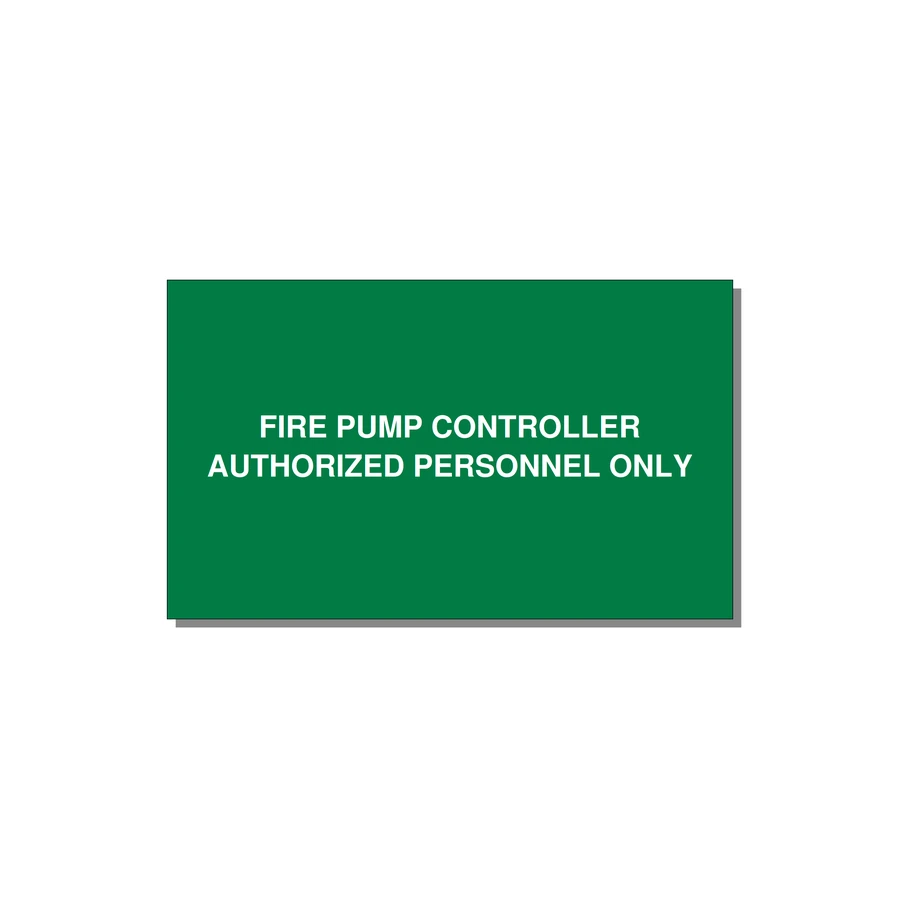 5.0x3.0" Fire Safety Label - FIRE PUMP CONTROLLER AUTH — 5x3" White on Green, Adhesive