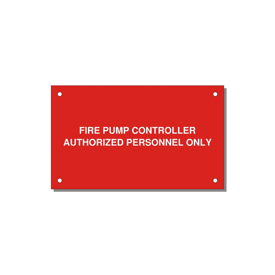 5.0x3.0" Fire Safety Label - FIRE PUMP CONTROLLER AUTH — 5x3" White on Red, Holes