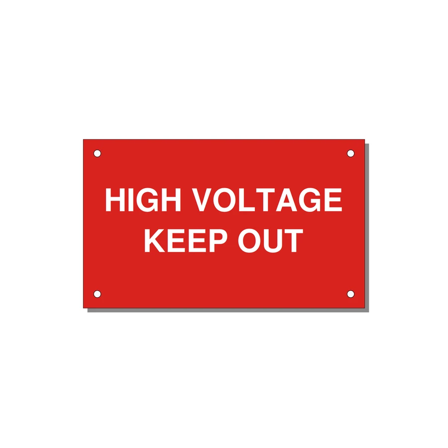 5.0x3.0" High Voltage Warning Sign - HIGH VOLTAGE KEEP OUT — 5x3" White on Red, Holes