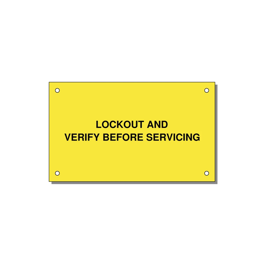 5.0x3.0" Lockout Tagout Label - LOCKOUT AND VERIFY BEFORE — 5x3" Black on Yellow, Holes