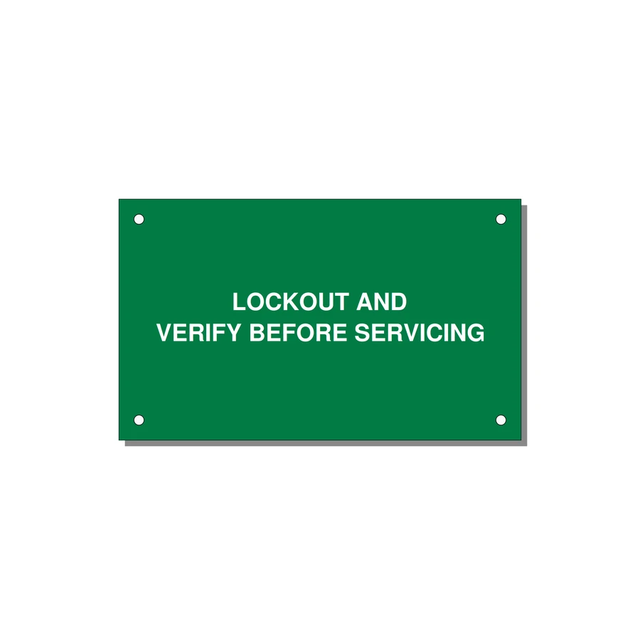 5.0x3.0" Lockout Tagout Label - LOCKOUT AND VERIFY BEFORE — 5x3" White on Green, Holes