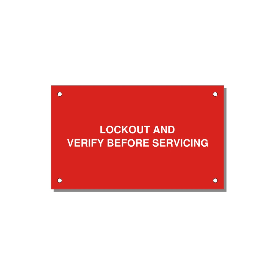 5.0x3.0" Lockout Tagout Label - LOCKOUT AND VERIFY BEFORE — 5x3" White on Red, Holes