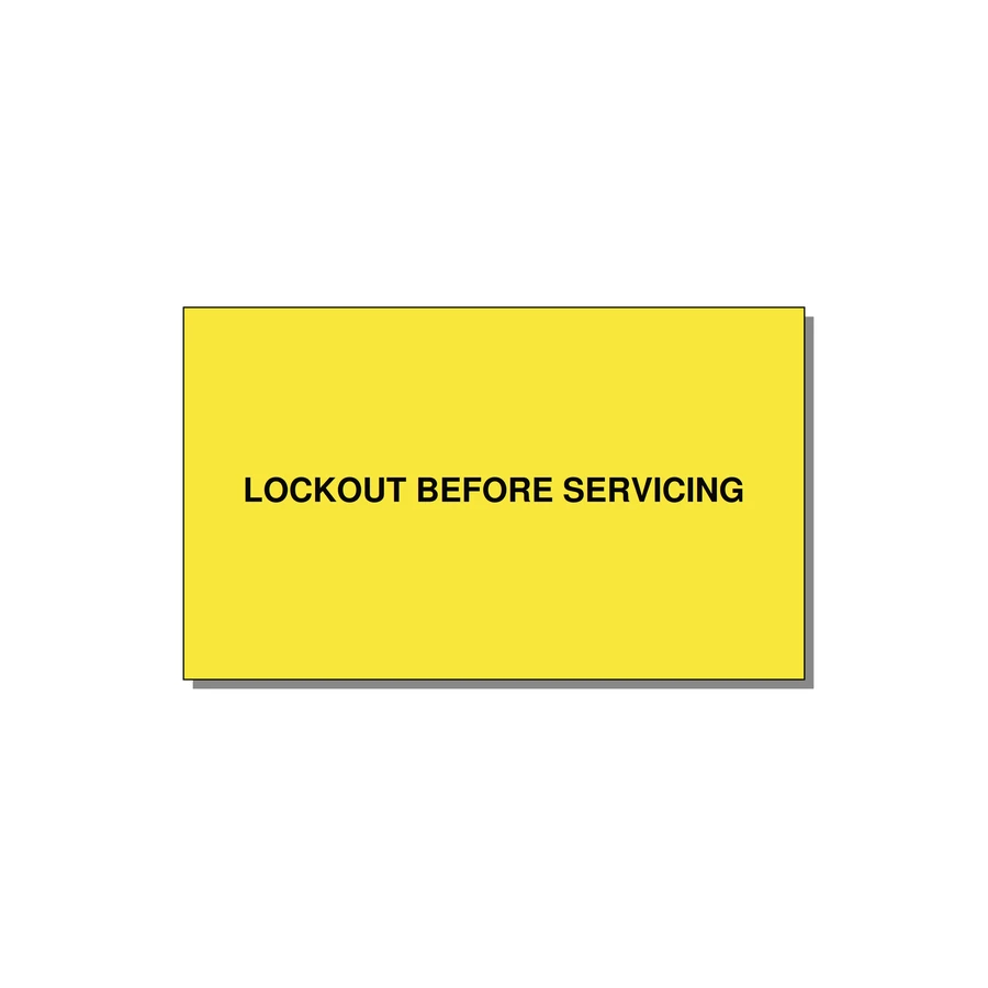 5.0x3.0" Lockout Tagout Label - LOCKOUT BEFORE SERVICING — 5x3" Black on Yellow, Adhesive