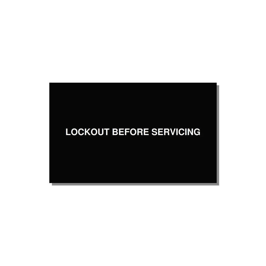 5.0x3.0" Lockout Tagout Label - LOCKOUT BEFORE SERVICING — 5x3" White on Black, Adhesive