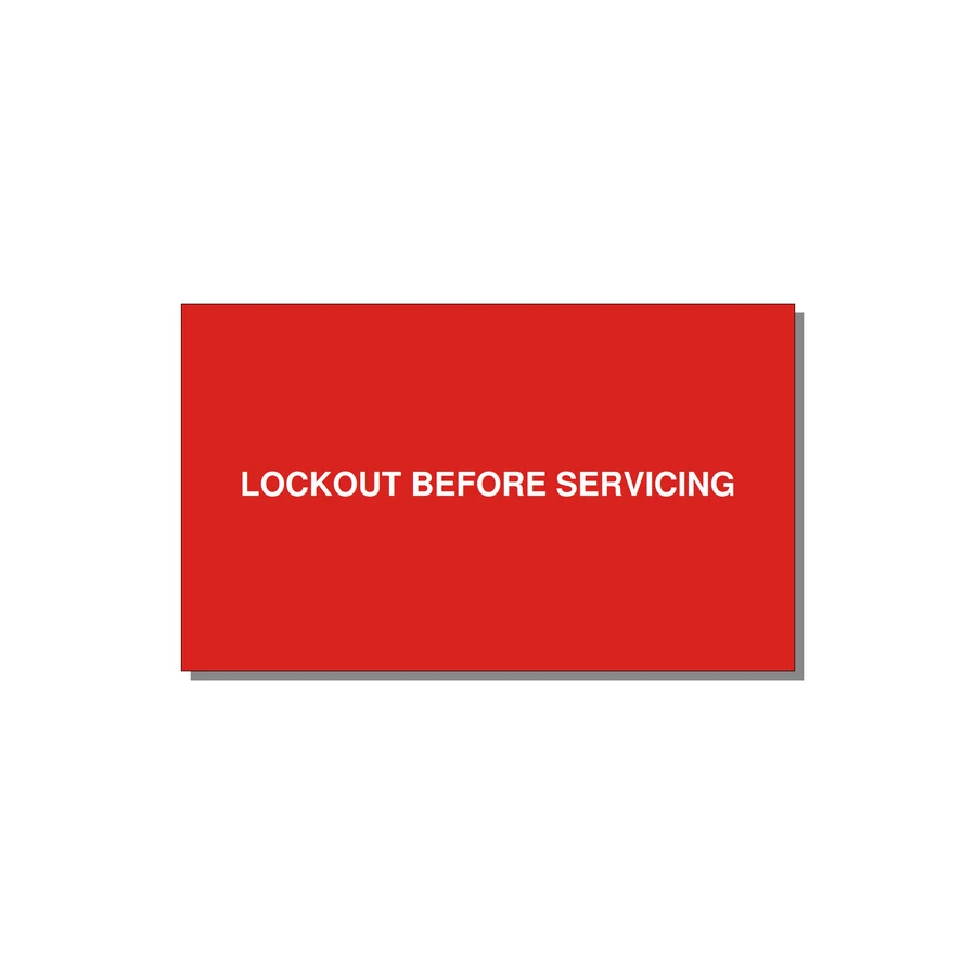 5.0x3.0" Lockout Tagout Label - LOCKOUT BEFORE SERVICING — 5x3" White on Red, Adhesive