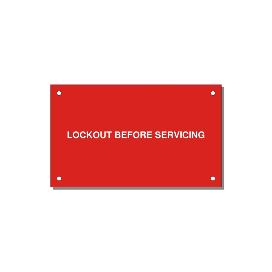 5.0x3.0" Lockout Tagout Label - LOCKOUT BEFORE SERVICING — 5x3" White on Red, Holes