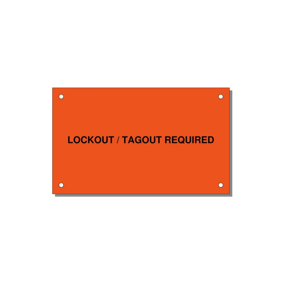 5.0x3.0" Lockout Tagout Label - LOCKOUT / TAGOUT REQUIRED — 5x3" Black on Orange, Holes