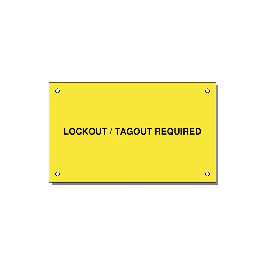 5.0x3.0" Lockout Tagout Label - LOCKOUT / TAGOUT REQUIRED — 5x3" Black on Yellow, Holes