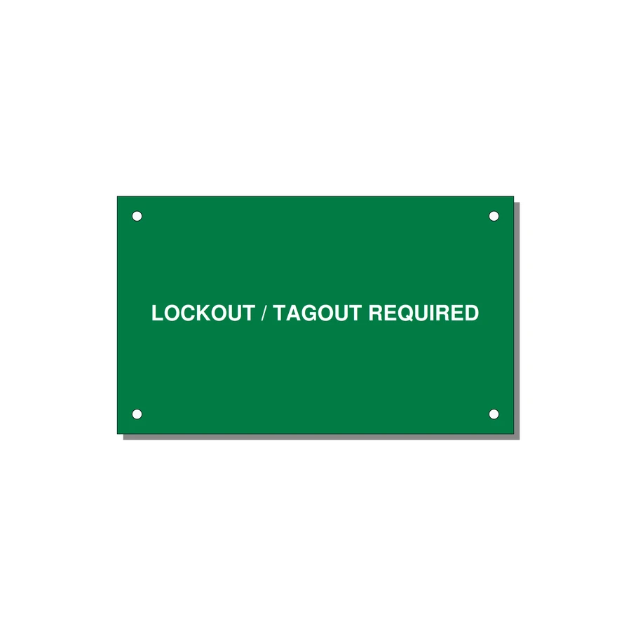 5.0x3.0" Lockout Tagout Label - LOCKOUT / TAGOUT REQUIRED — 5x3" White on Green, Holes