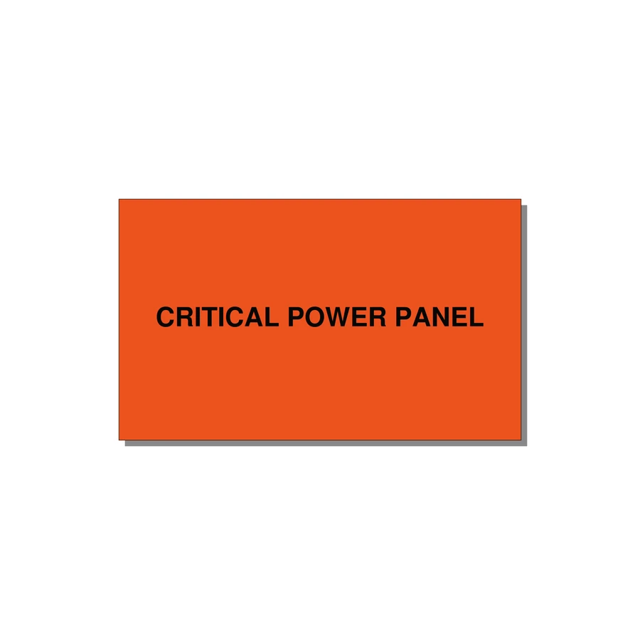 5.0x3.0" Panel Identification Label - CRITICAL POWER PANEL — 5x3" Black on Orange, Adhesive