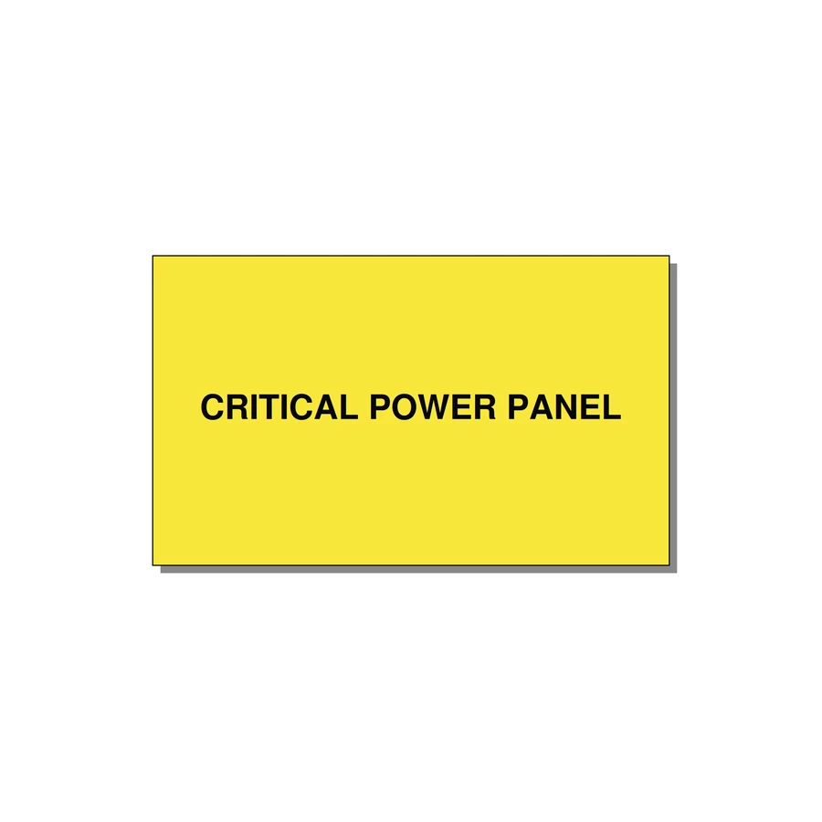 5.0x3.0" Panel Identification Label - CRITICAL POWER PANEL — 5x3" Black on Yellow, Adhesive