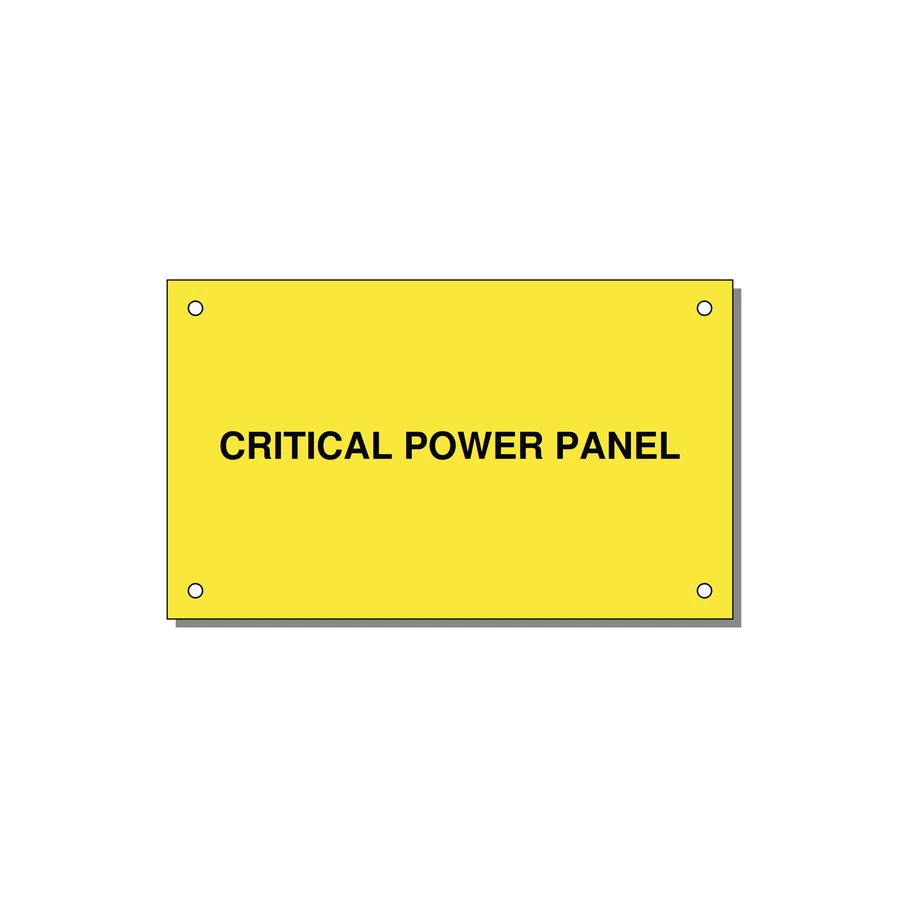 5.0x3.0" Panel Identification Label - CRITICAL POWER PANEL — 5x3" Black on Yellow, Holes