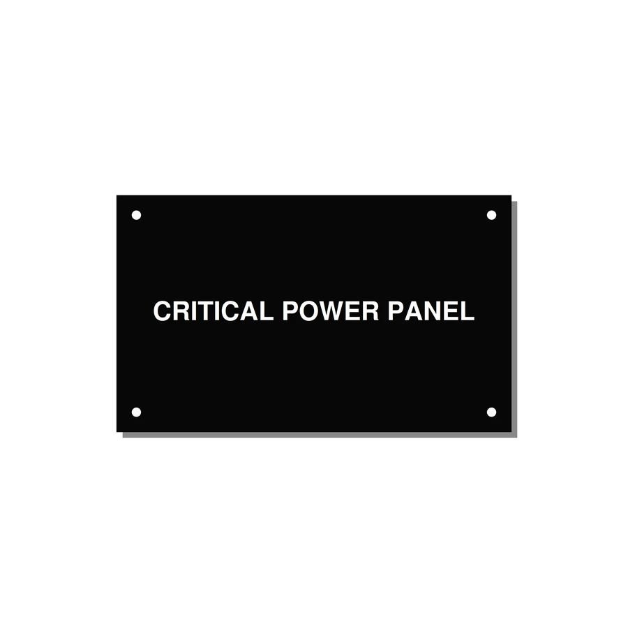 5.0x3.0" Panel Identification Label - CRITICAL POWER PANEL — 5x3" White on Black, Holes