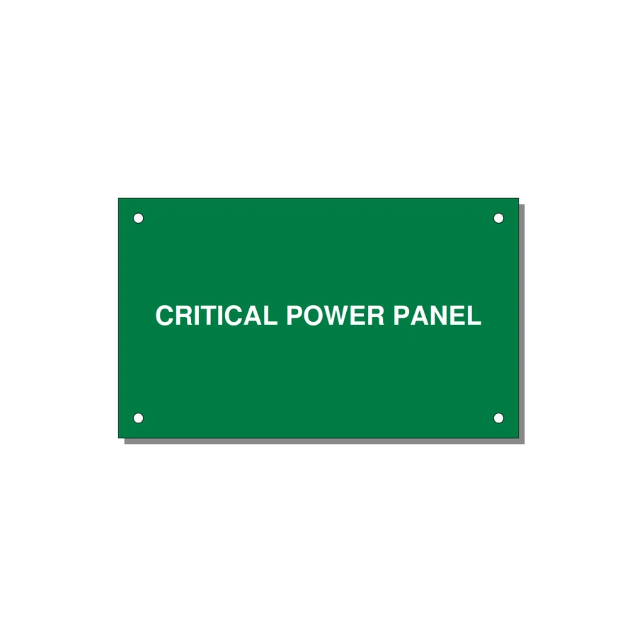 5.0x3.0" Panel Identification Label - CRITICAL POWER PANEL — 5x3" White on Green, Holes