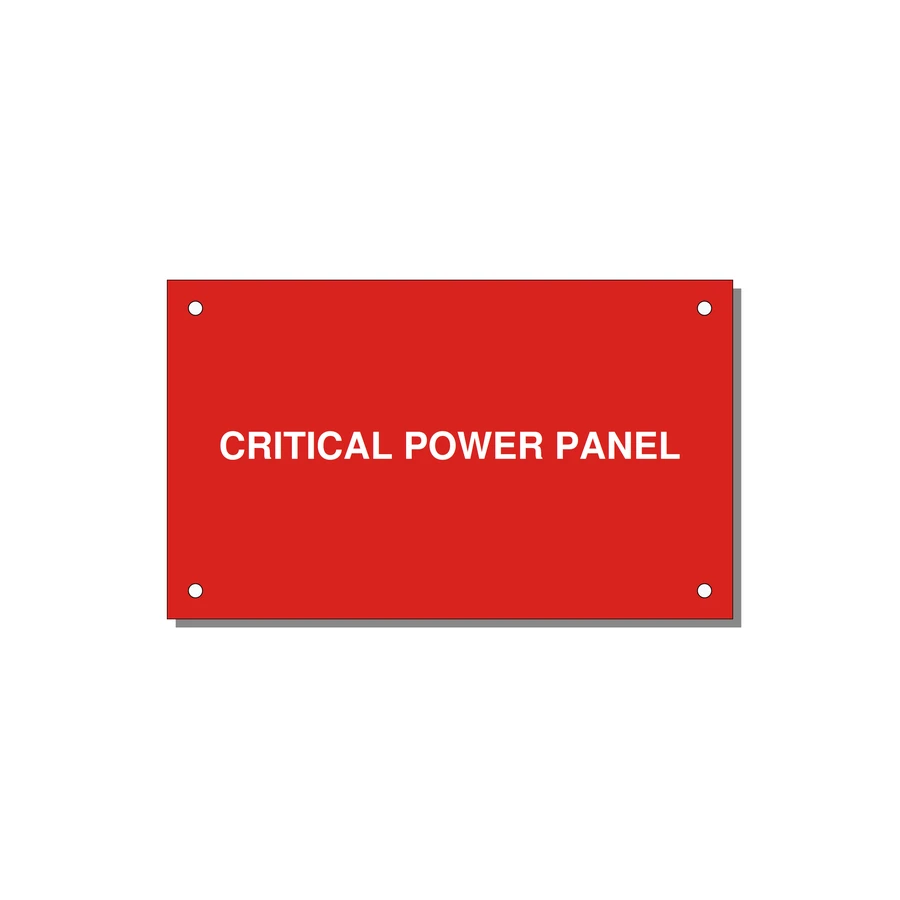 5.0x3.0" Panel Identification Label - CRITICAL POWER PANEL — 5x3" White on Red, Holes