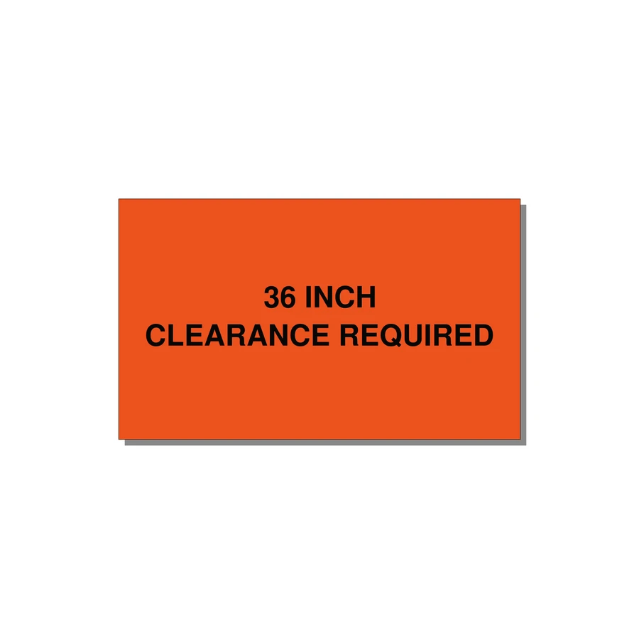 5.0x3.0" Safety Label - 36 INCH CLEARANCE REQUIRE — 5x3" Black on Orange, Adhesive