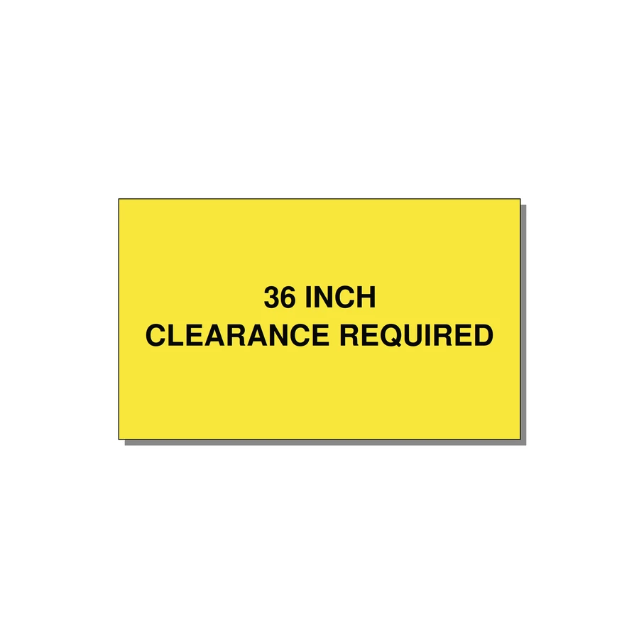 5.0x3.0" Safety Label - 36 INCH CLEARANCE REQUIRE — 5x3" Black on Yellow, Adhesive