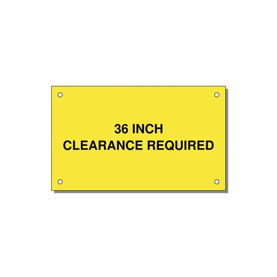 5.0x3.0" Safety Label - 36 INCH CLEARANCE REQUIRE — 5x3" Black on Yellow, Holes