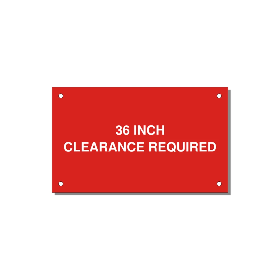 5.0x3.0" Safety Label - 36 INCH CLEARANCE REQUIRE — 5x3" White on Red, Holes
