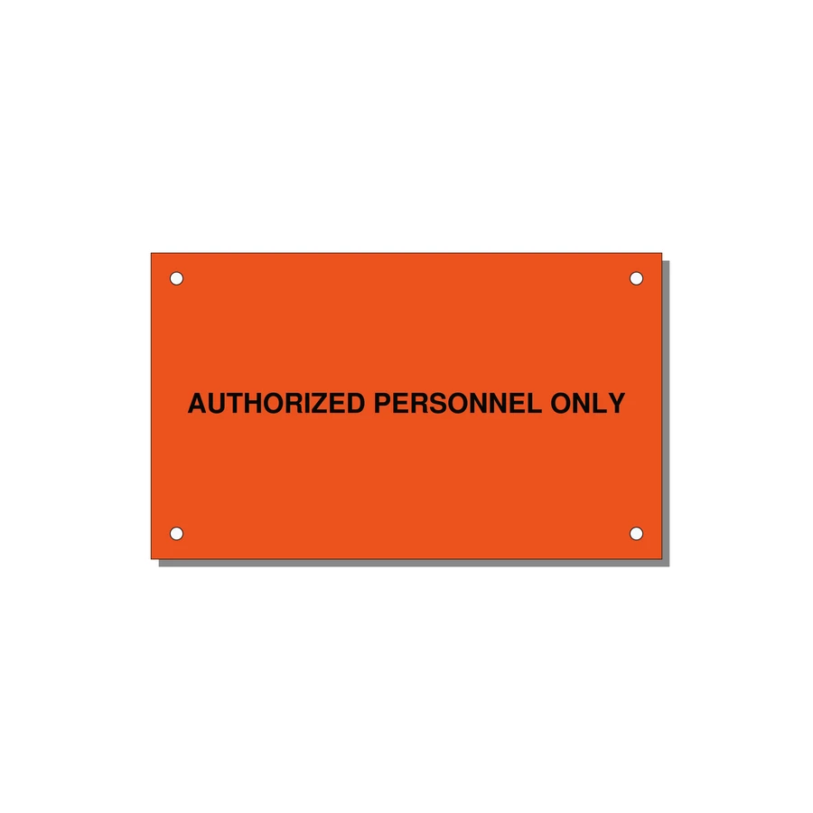 5.0x3.0" Safety Label - AUTHORIZED PERSONNEL ONLY — 5x3" Black on Orange, Holes