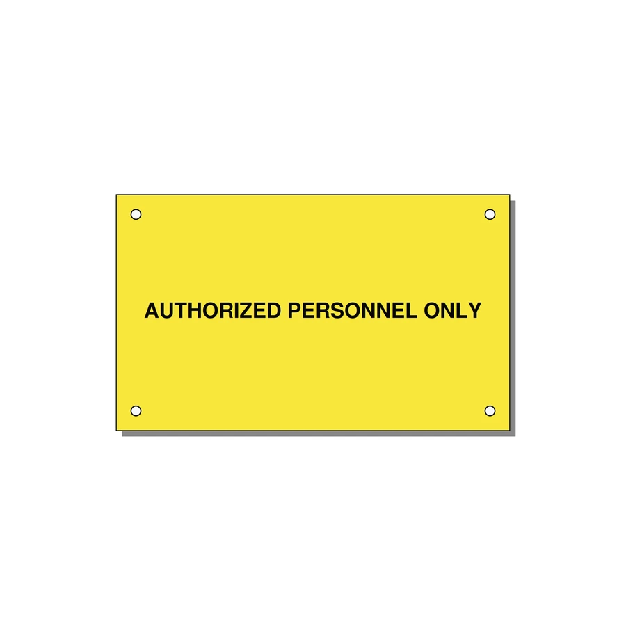 5.0x3.0" Safety Label - AUTHORIZED PERSONNEL ONLY — 5x3" Black on Yellow, Holes