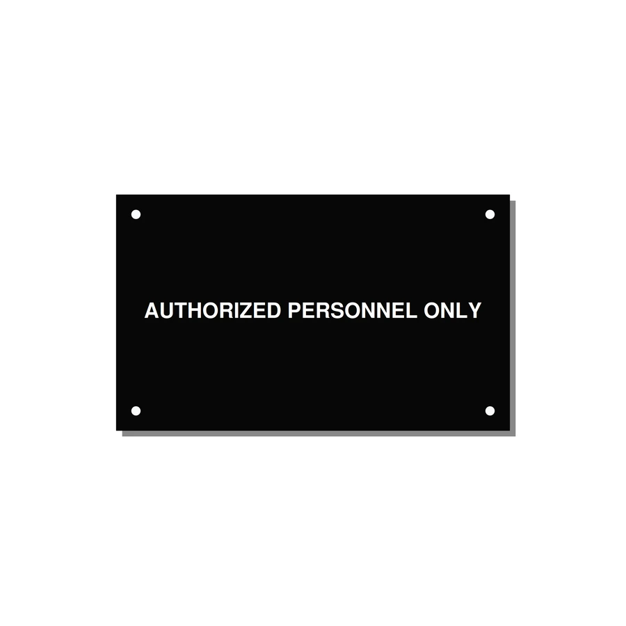 5.0x3.0" Safety Label - AUTHORIZED PERSONNEL ONLY — 5x3" White on Black, Holes
