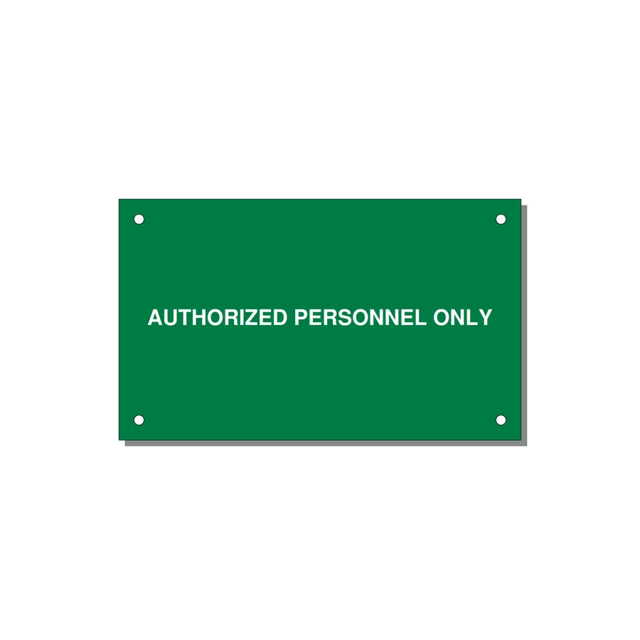 5.0x3.0" Safety Label - AUTHORIZED PERSONNEL ONLY — 5x3" White on Green, Holes