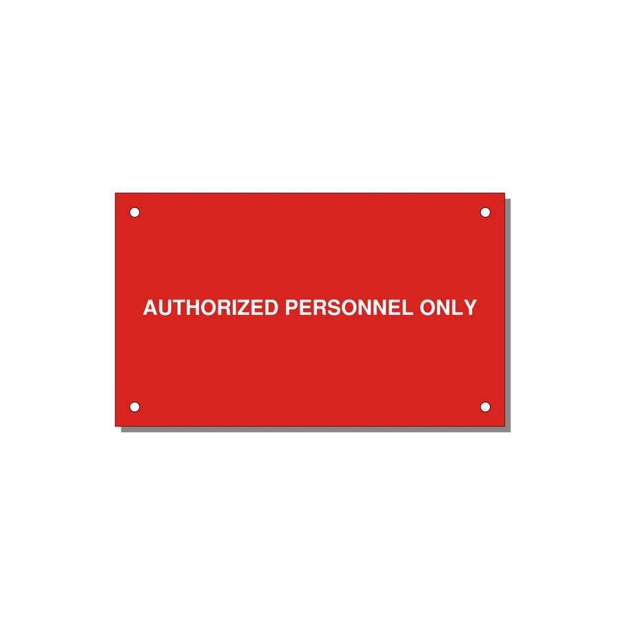 5.0x3.0" Safety Label - AUTHORIZED PERSONNEL ONLY — 5x3" White on Red, Holes