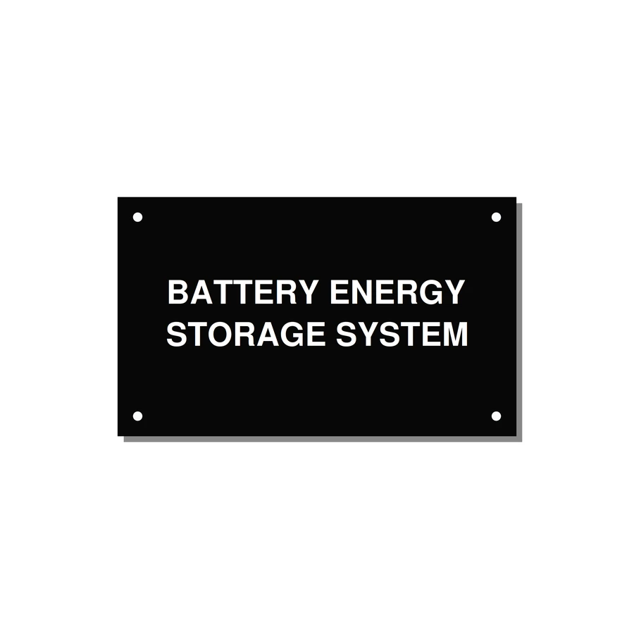 5.0x3.0" Safety Label - BATTERY ENERGY STORAGE SY — 5x3" White on Black, Holes