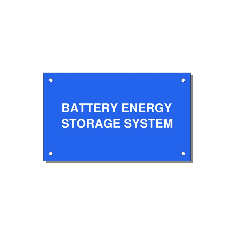 5.0x3.0" Safety Label - BATTERY ENERGY STORAGE SY — 5x3" White on Blue, Holes
