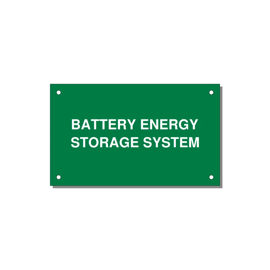 5.0x3.0" Safety Label - BATTERY ENERGY STORAGE SY — 5x3" White on Green, Holes