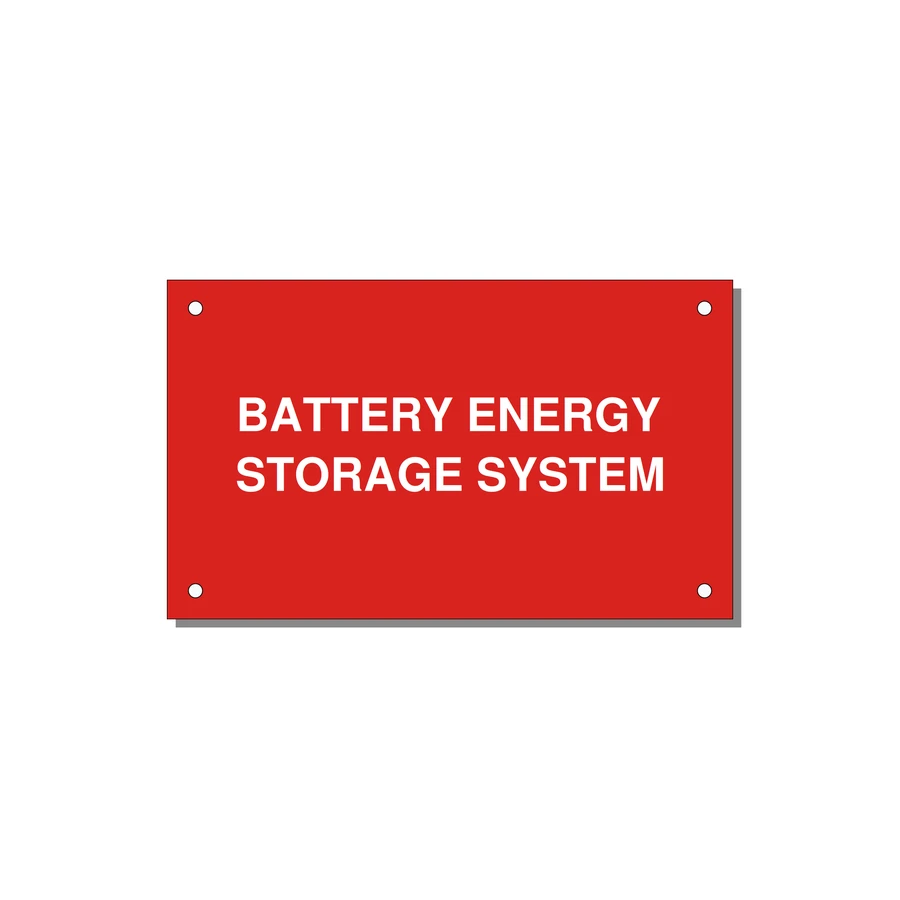 5.0x3.0" Safety Label - BATTERY ENERGY STORAGE SY — 5x3" White on Red, Holes