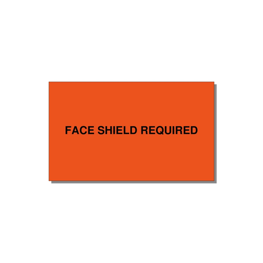 5.0x3.0" Safety Label - FACE SHIELD REQUIRED — 5x3" Black on Orange, Adhesive