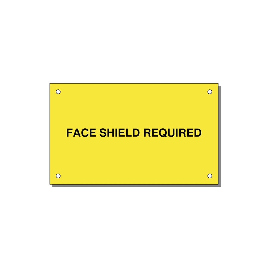 5.0x3.0" Safety Label - FACE SHIELD REQUIRED — 5x3" Black on Yellow, Holes