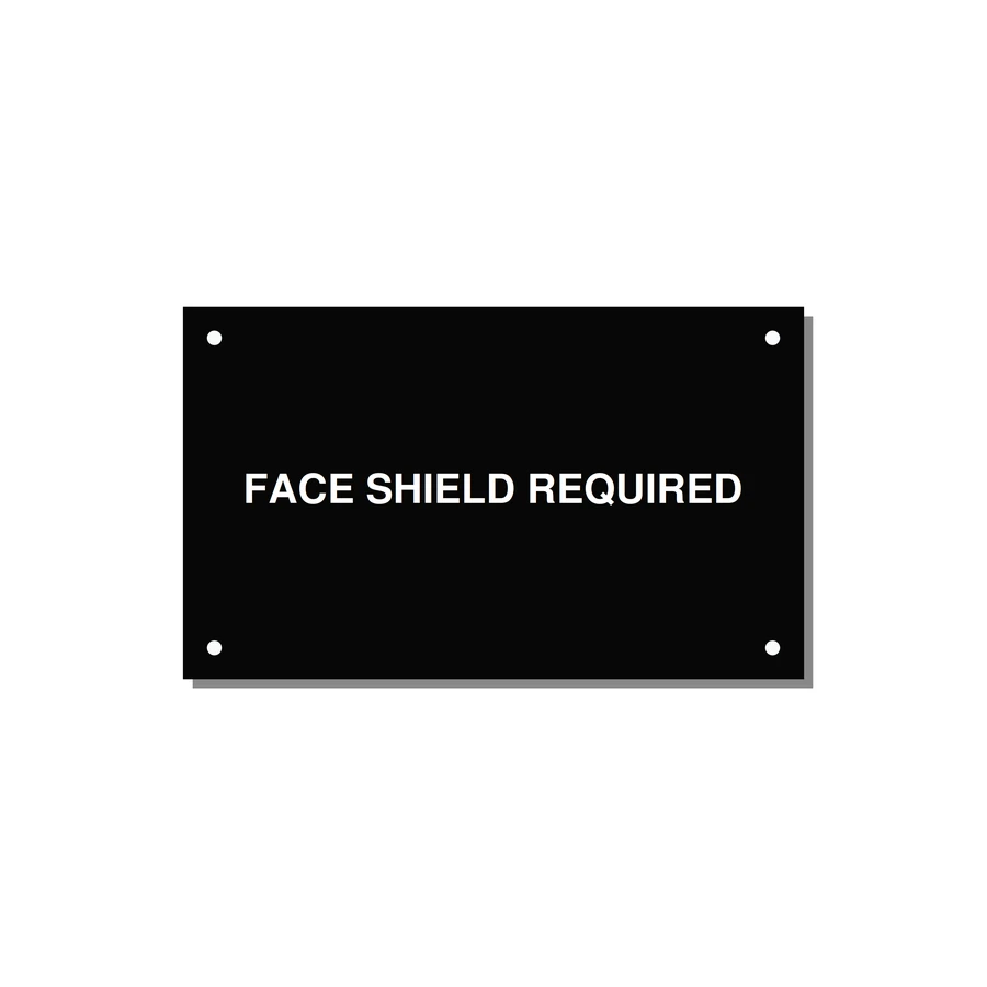 5.0x3.0" Safety Label - FACE SHIELD REQUIRED — 5x3" White on Black, Holes