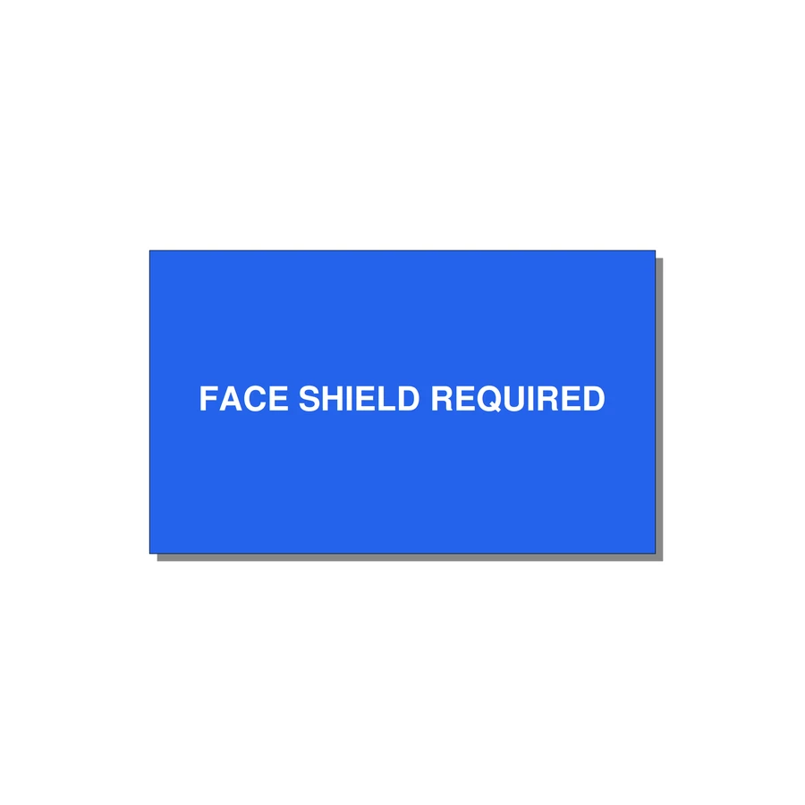5.0x3.0" Safety Label - FACE SHIELD REQUIRED — 5x3" White on Blue, Adhesive