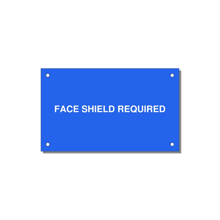 5.0x3.0" Safety Label - FACE SHIELD REQUIRED — 5x3" White on Blue, Holes