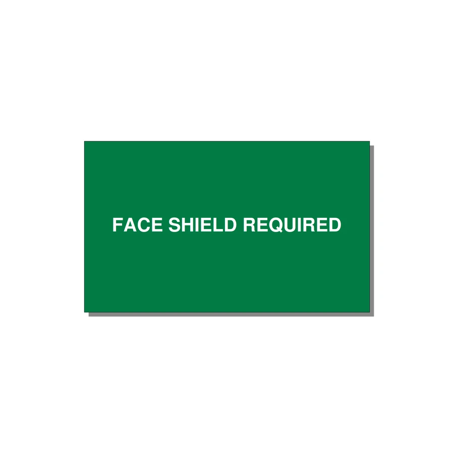 5.0x3.0" Safety Label - FACE SHIELD REQUIRED — 5x3" White on Green, Adhesive