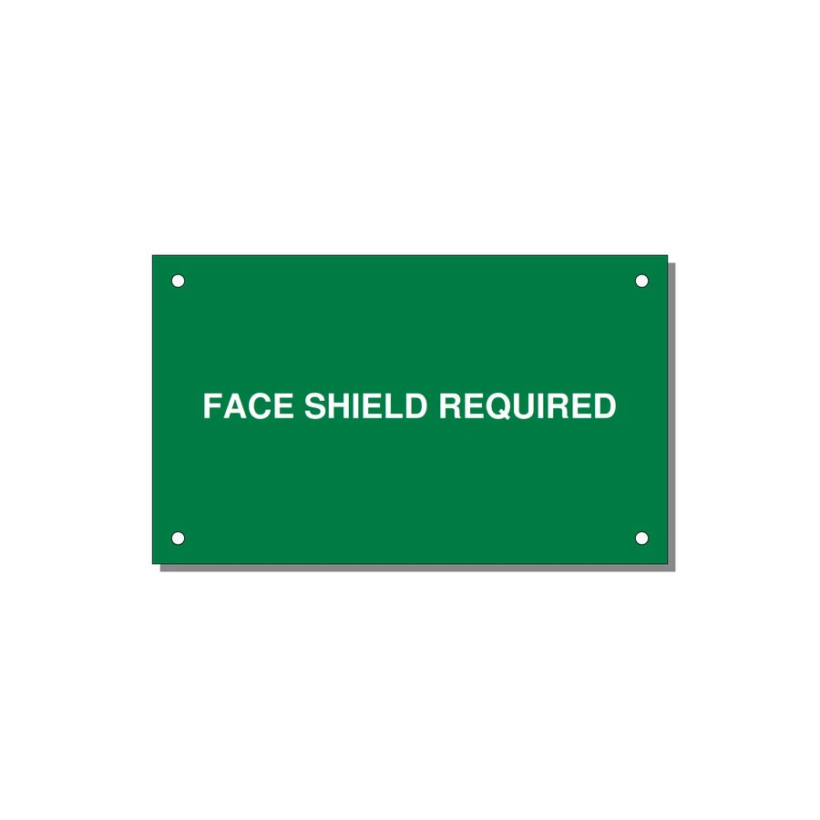 5.0x3.0" Safety Label - FACE SHIELD REQUIRED — 5x3" White on Green, Holes