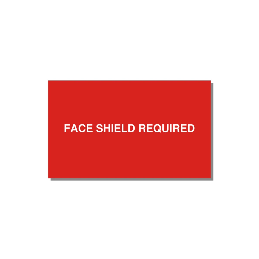 5.0x3.0" Safety Label - FACE SHIELD REQUIRED — 5x3" White on Red, Adhesive
