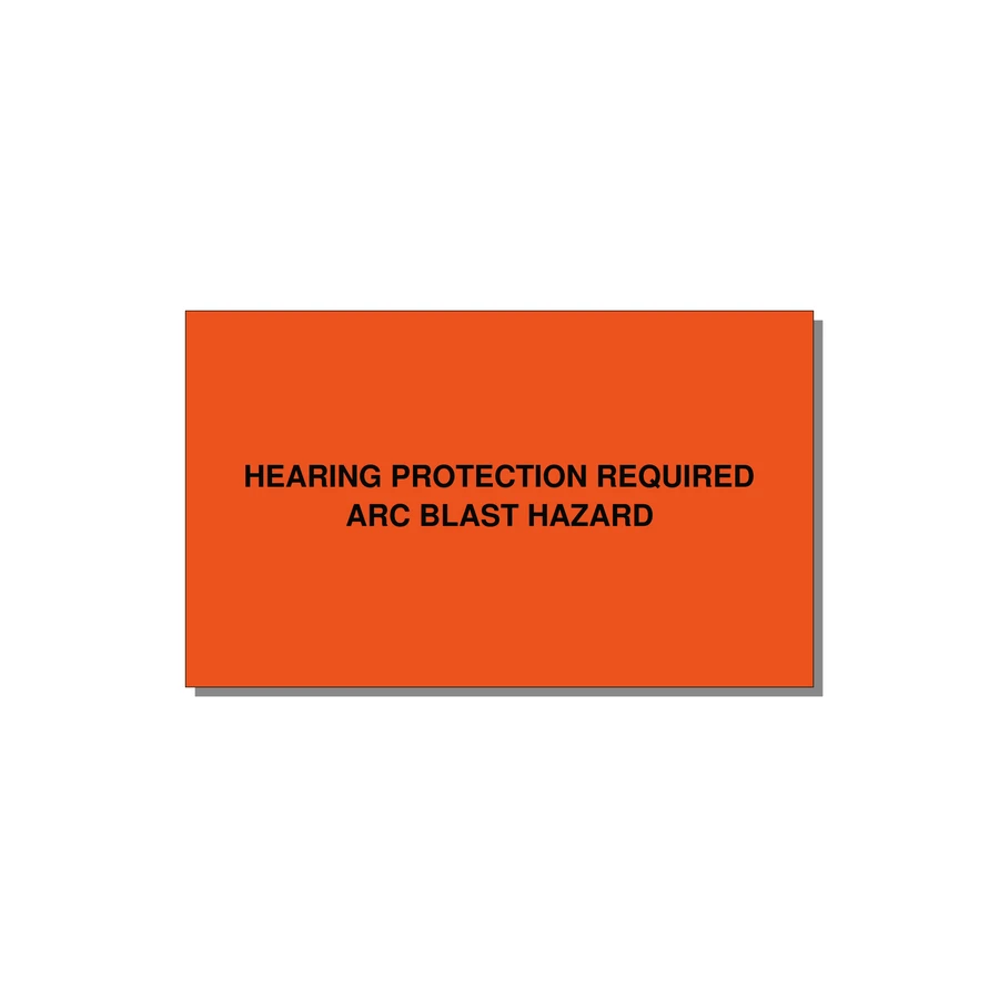 5.0x3.0" Safety Label - HEARING PROTECTION REQUIR — 5x3" Black on Orange, Adhesive