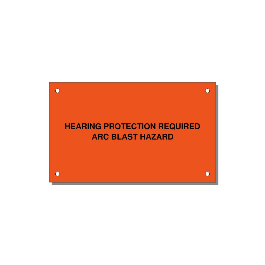 5.0x3.0" Safety Label - HEARING PROTECTION REQUIR — 5x3" Black on Orange, Holes