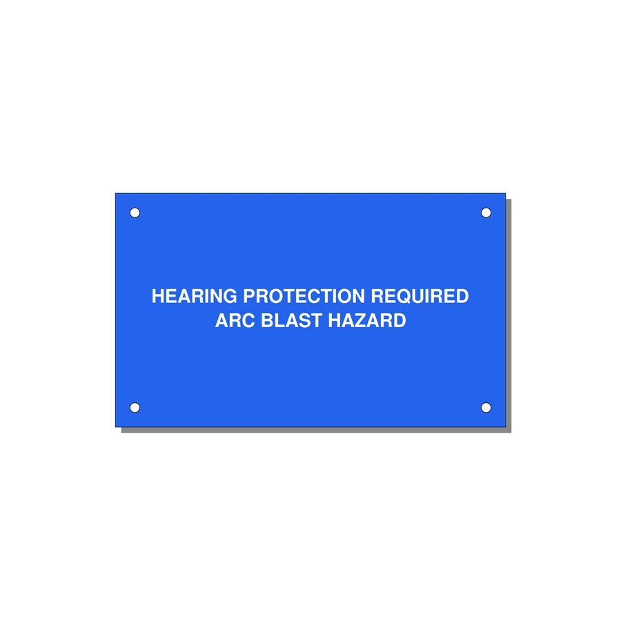 5.0x3.0" Safety Label - HEARING PROTECTION REQUIR — 5x3" White on Blue, Holes