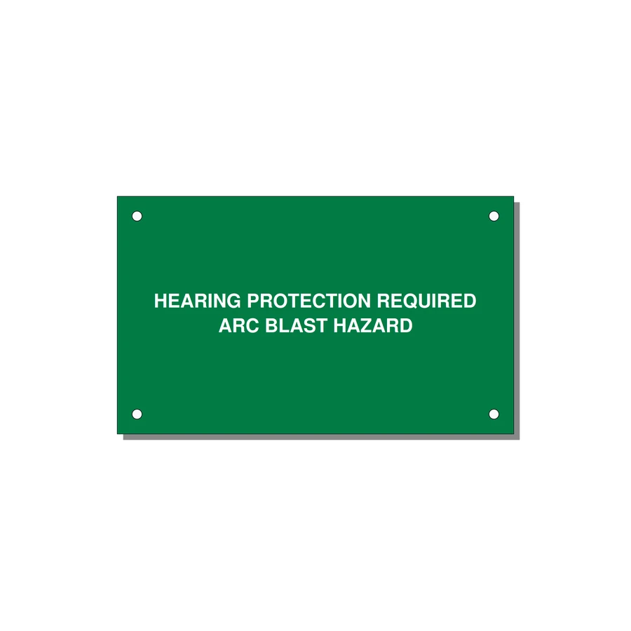 5.0x3.0" Safety Label - HEARING PROTECTION REQUIR — 5x3" White on Green, Holes