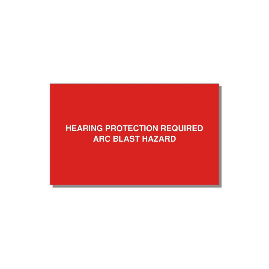 5.0x3.0" Safety Label - HEARING PROTECTION REQUIR — 5x3" White on Red, Adhesive