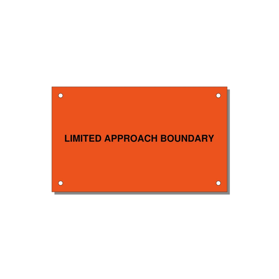 5.0x3.0" Safety Label - LIMITED APPROACH BOUNDARY — 5x3" Black on Orange, Holes