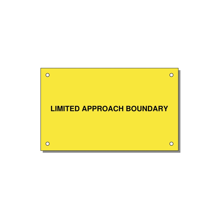 5.0x3.0" Safety Label - LIMITED APPROACH BOUNDARY — 5x3" Black on Yellow, Holes
