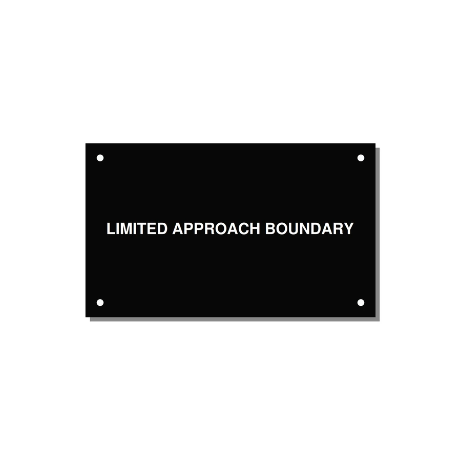 5.0x3.0" Safety Label - LIMITED APPROACH BOUNDARY — 5x3" White on Black, Holes