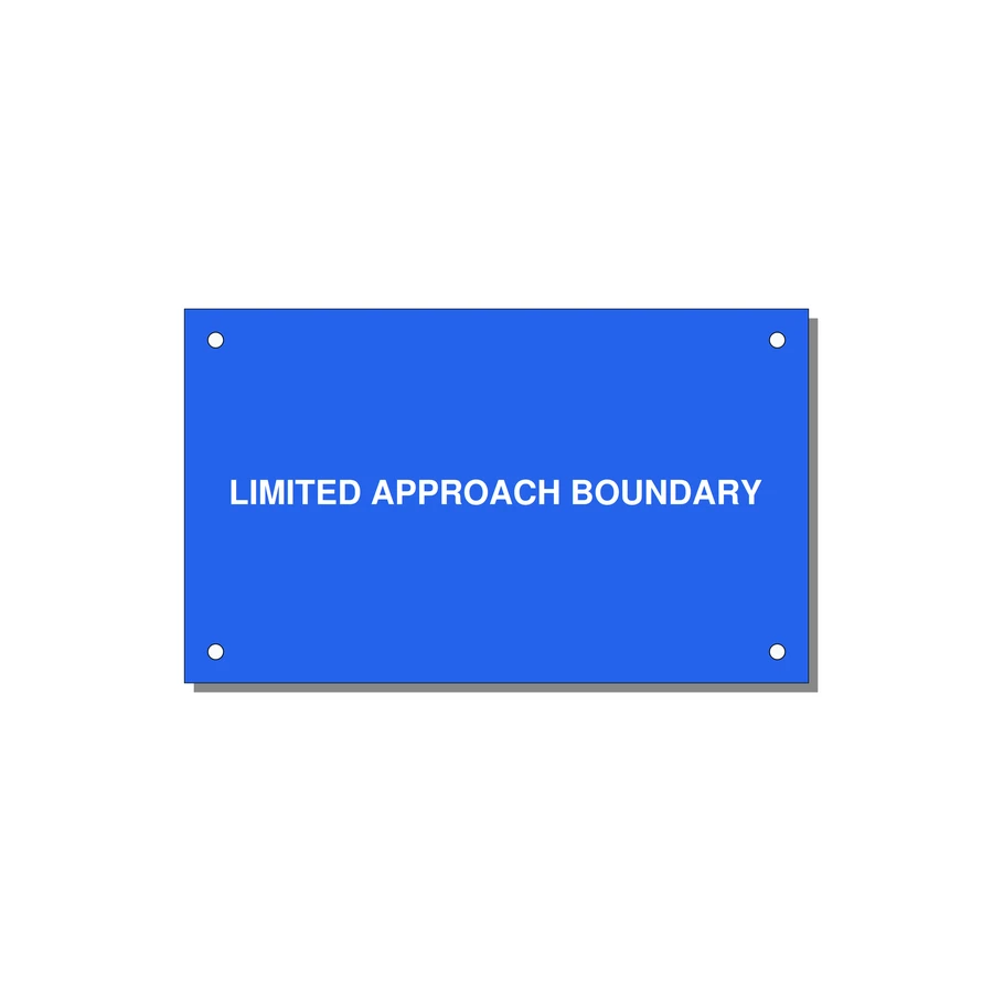 5.0x3.0" Safety Label - LIMITED APPROACH BOUNDARY — 5x3" White on Blue, Holes