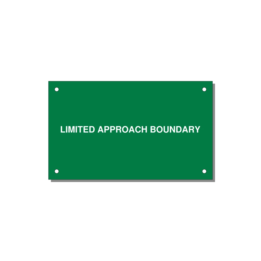 5.0x3.0" Safety Label - LIMITED APPROACH BOUNDARY — 5x3" White on Green, Holes
